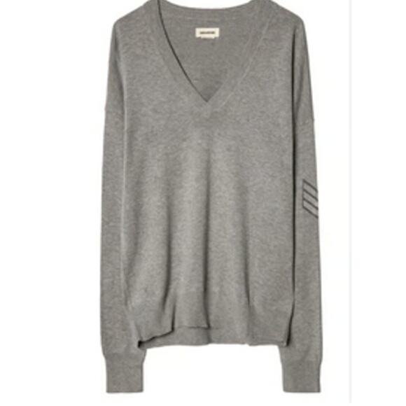 Zadig & Voltaire Happy Army Studded Elbow V Neck Sweater - Picture 1 of 11